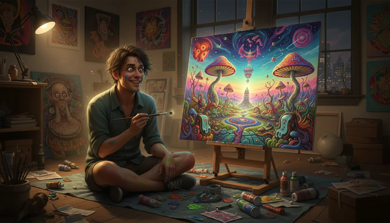 on acid का चित्र: under the influence of a hallucinogenic drug