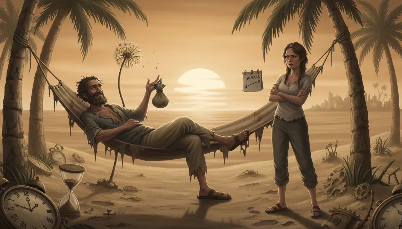 Ilustración de at latter Lammas: at a future time that will actually never arrive