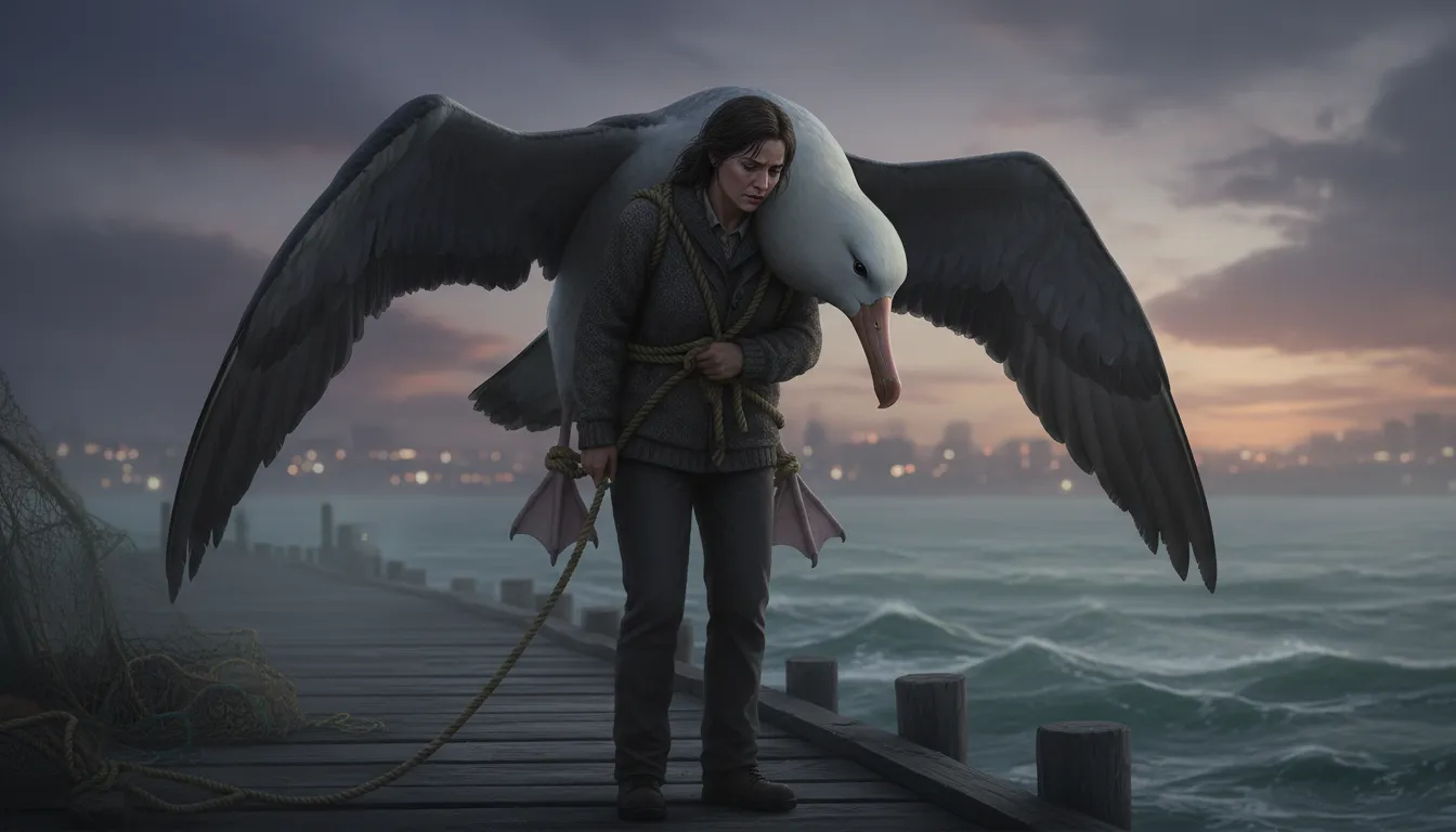 albatross round one's neck का चित्र: A burden that causes ongoing trouble.
