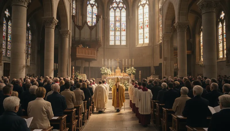 Illustration of catholicism: Christian faith led by the Pope.