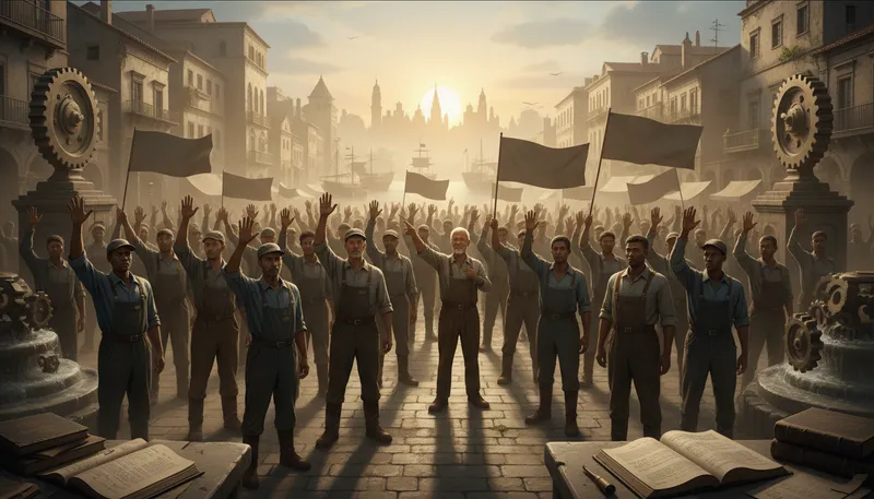 Illustration of marxism: a political theory about class struggle.