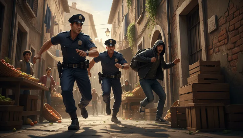 Illustration of in hot pursuit: Chasing someone eagerly or urgently.