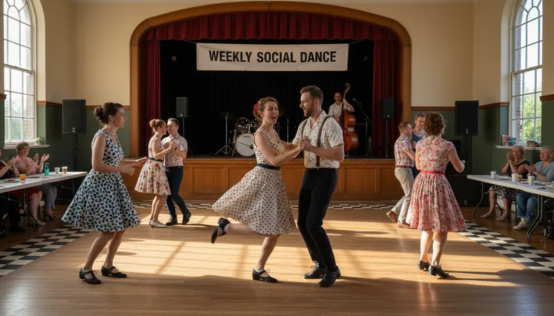 Illustration of jive: A lively style of dance or music.