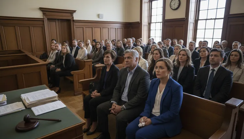 Illustration of courtroom: A place where legal cases are heard.