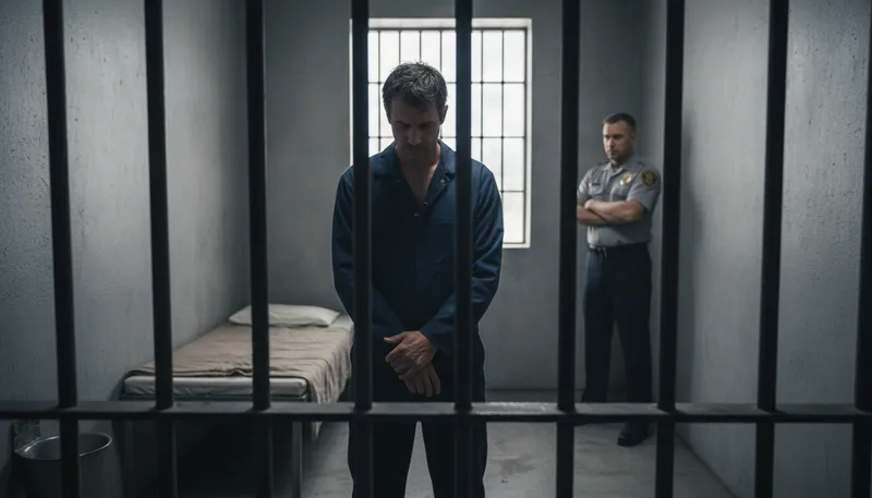 Illustration of behind bars: imprisoned; in jail.