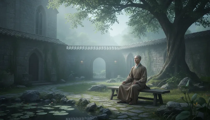 Illustration of monastic: Relating to monastic life or monks.