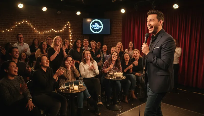 Illustration of laugh a minute: always very funny or entertaining.