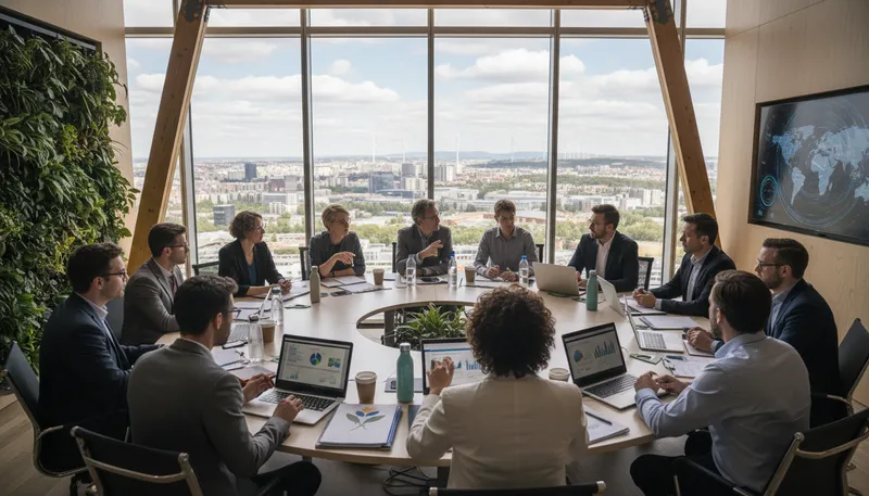 Illustration of think tank: a group that provides ideas and solutions