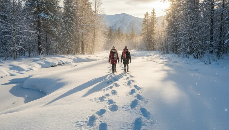 Illustration of walk in the snow: to stroll on a snowy surface