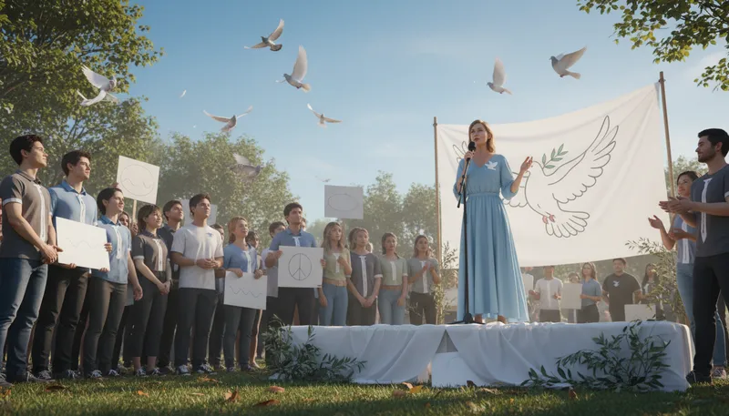 Illustration of dove: person who advocates peaceful policies