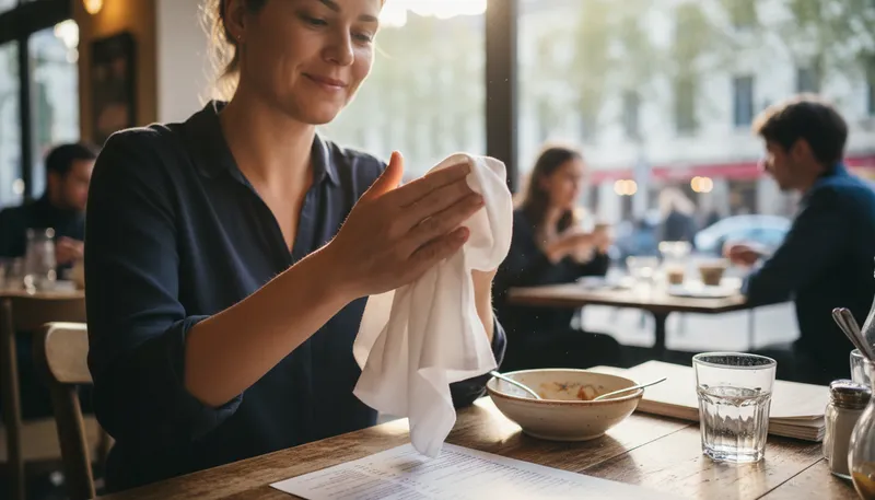Illustration of napkin: A cloth or paper used for wiping hands and mouth.