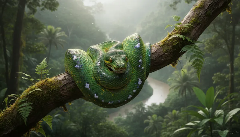 Illustration of snake: A long, legless reptile that slithers on the ground.