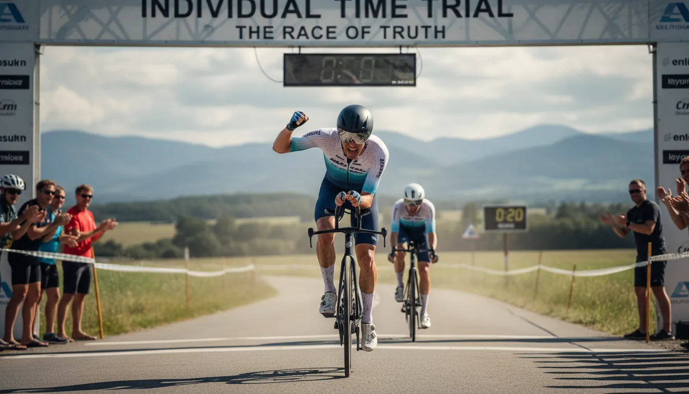 race of truth 的插图：An individual time trial in a cycling race.