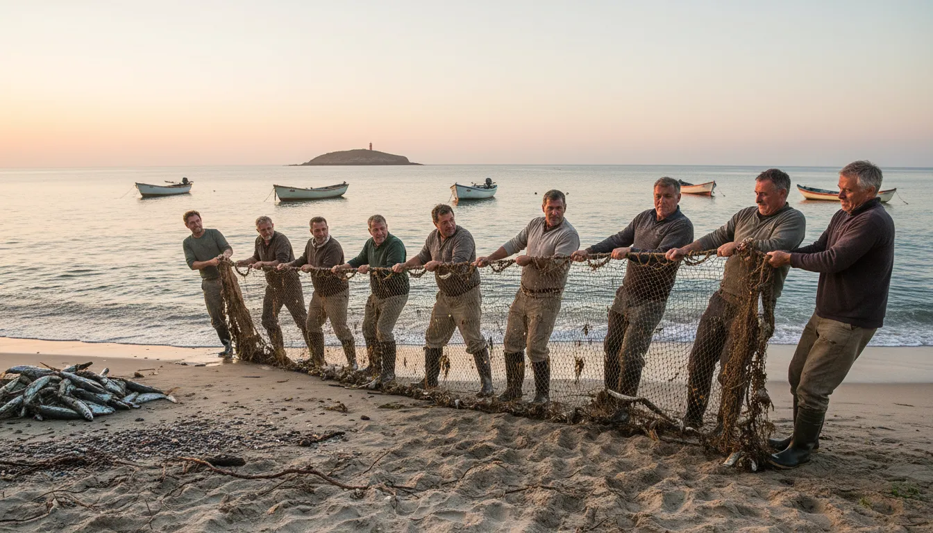 sein 일러스트: a large fishing net that hangs vertically