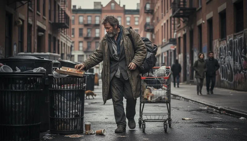 Illustration of tramp: A person traveling on foot, often homeless.