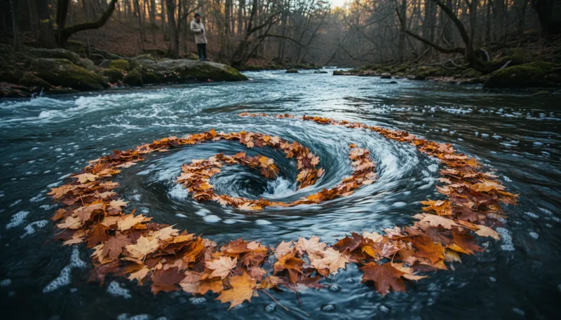 Illustration of whirlpool: A swirling body of water.