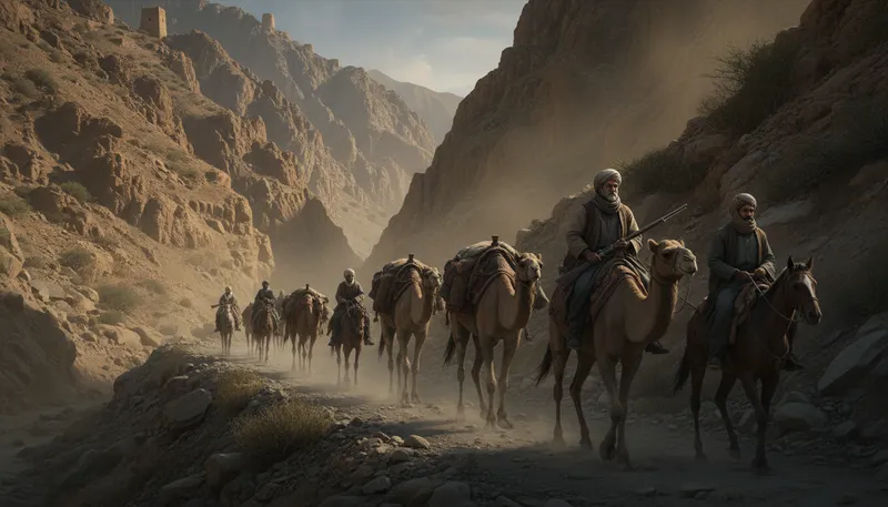 Illustration of khyber: A mountain pass in Pakistan.