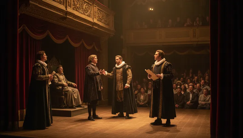 Illustration of shakespearean: Relating to or characteristic of Shakespeare's works.