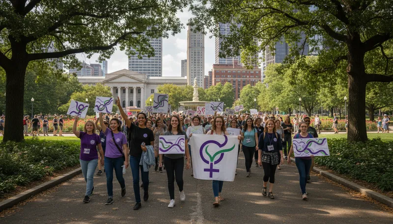 Illustration of feminism: Belief in equal rights for women and men.