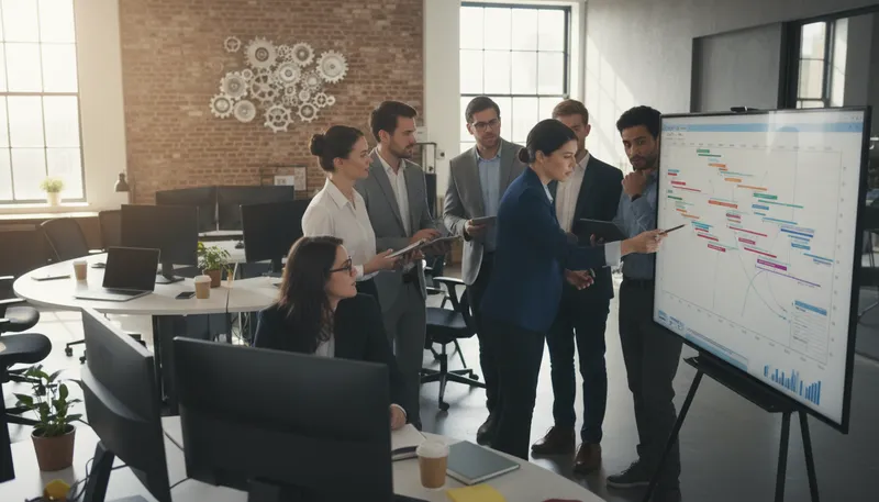 Illustration of pmo: A project management office overseeing projects.