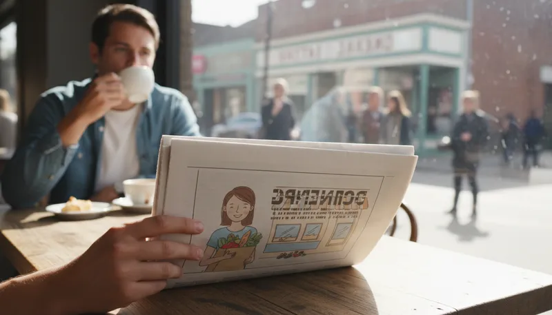 Illustration of ad in: advertisement placed in a publication.