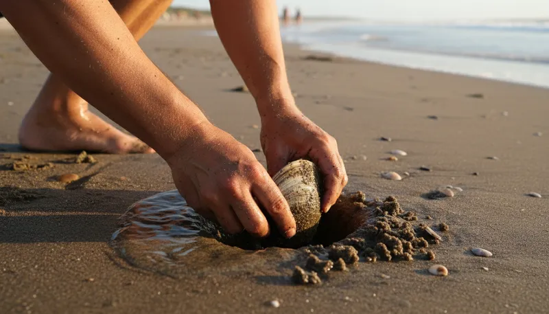 Illustration of clam: A type of shellfish that lives in sand.