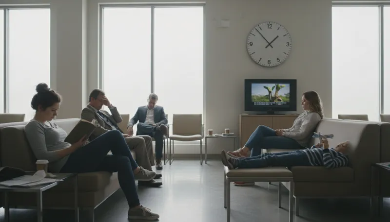 Illustration of time hangs heavily: Sense of boredom due to slow time.