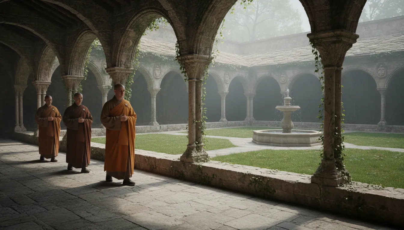 cloister का चित्र: a secluded place or monastery for religious life