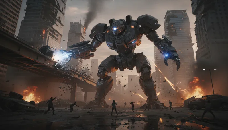 Illustration of mecha: Large robots often seen in animations.