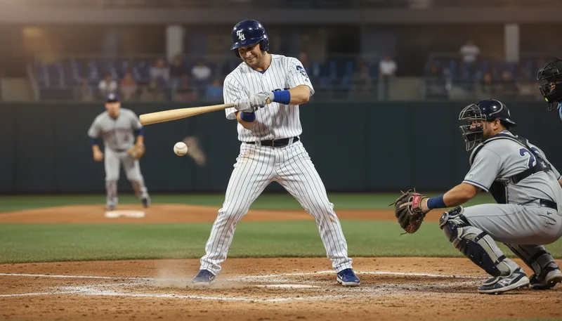 Illustration of bunt: a light touch on a baseball to hit.