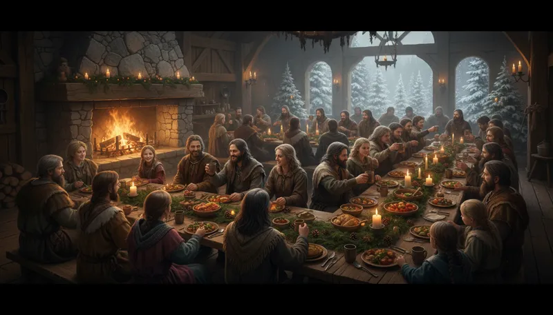Illustration of yule: A festival celebrating the winter solstice.