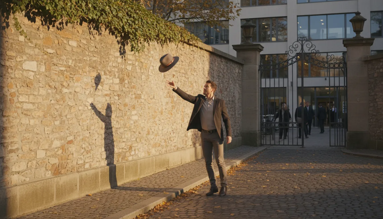 Ilustración de throw one's hat over the wall: take a bold step towards a goal.