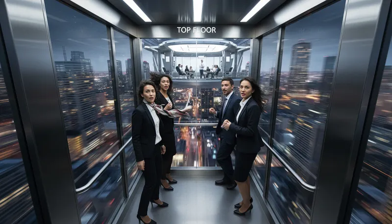 Illustration of express elevator: a fast-moving elevator without stops