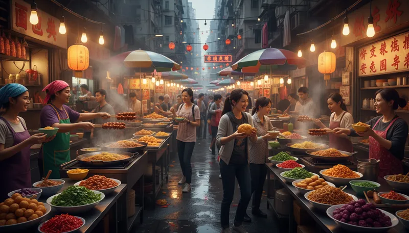 Illustration of kowloon: A district in Hong Kong known for its markets.
