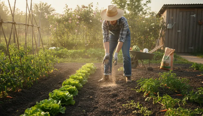 Illustration of fertilizer: Substance added to soil to help plants grow.