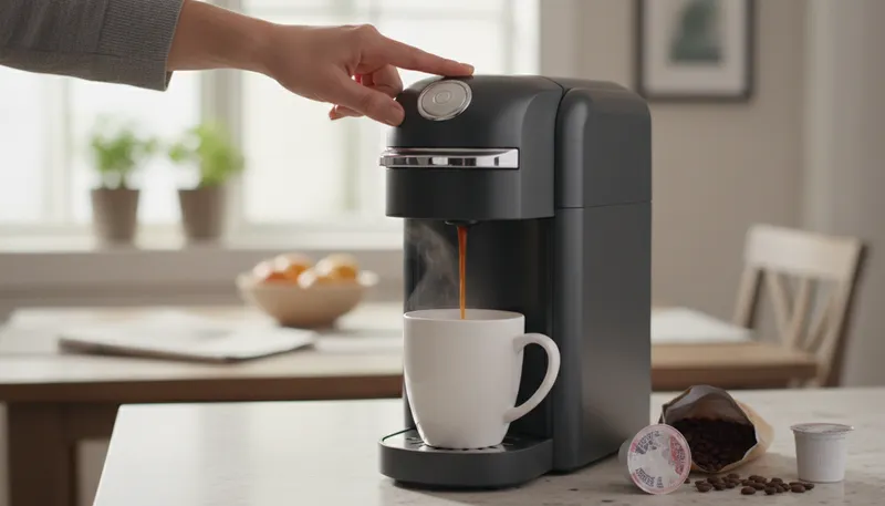 Illustration of keurig: A brand of coffee brewing system.