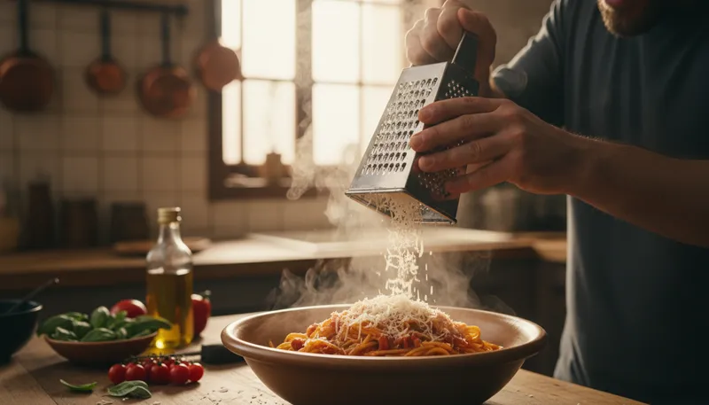 Illustration of grate: to shred food into small pieces.