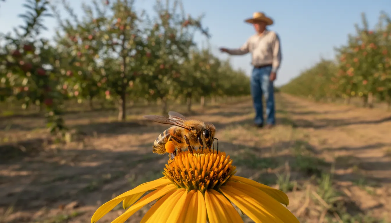 Illustration of pollinator: An animal, such as a bee, that carries pollen between flowers.