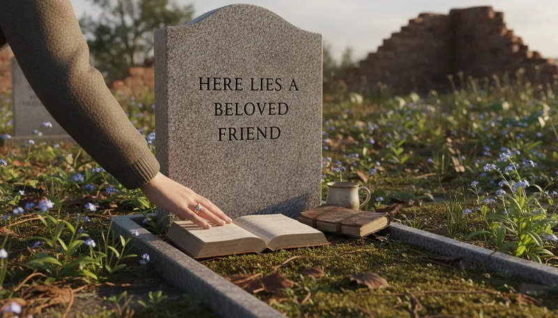 Illustration of here lies: A phrase marking a grave.