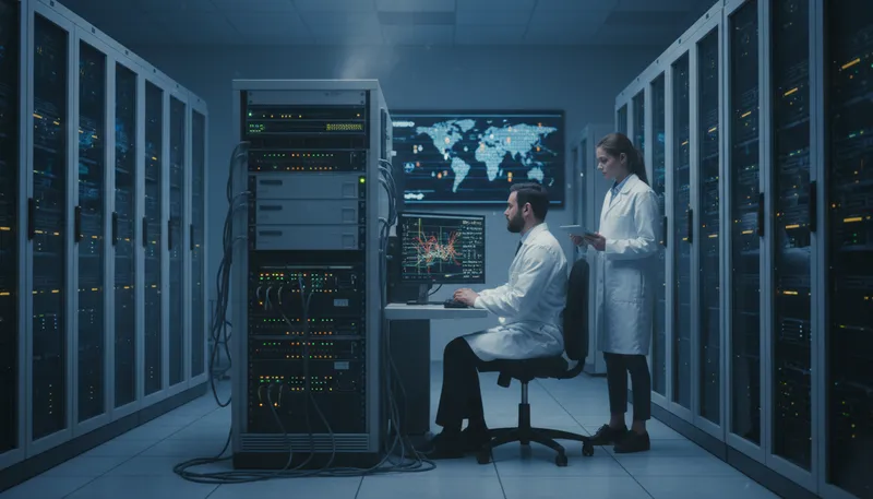 Illustration of mainframe: A large, powerful computer used for processing.