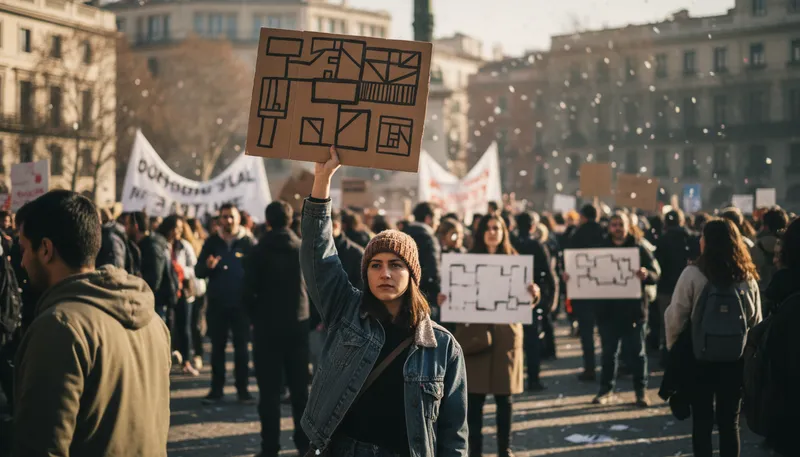 Illustration of protester: A person who publicly expresses opposition.