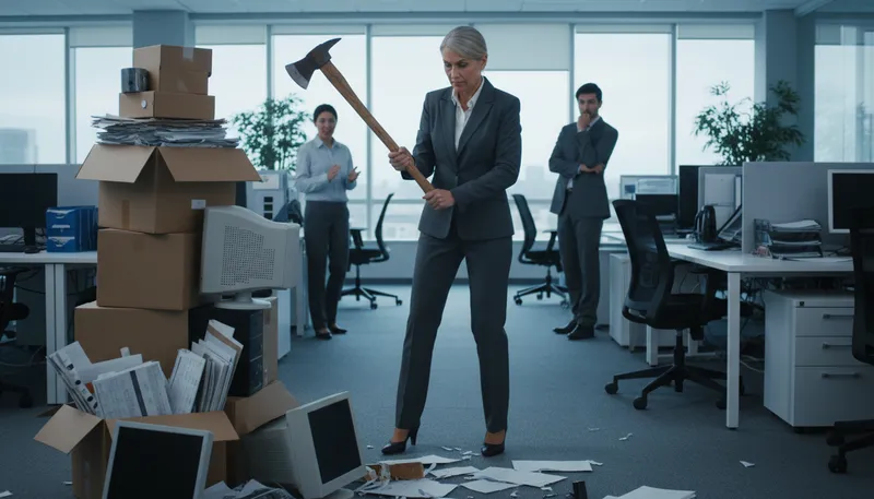 Illustration of take an axe to: Severely reduce or eliminate something.