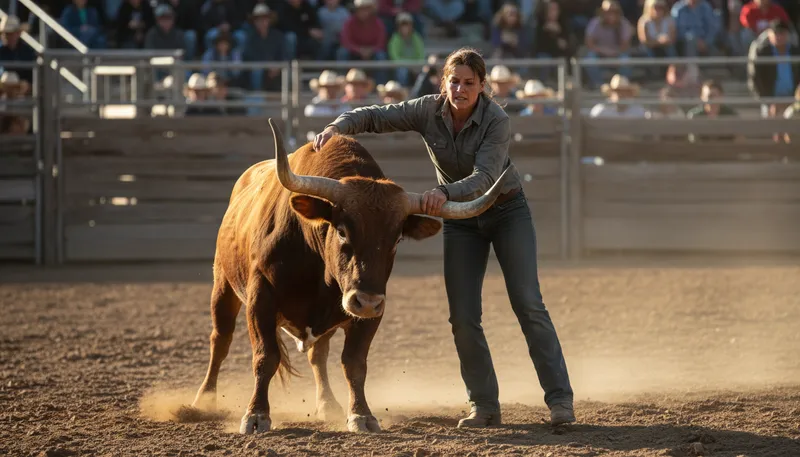 Illustration of grab the bull by the horns: face a difficult situation with courage.