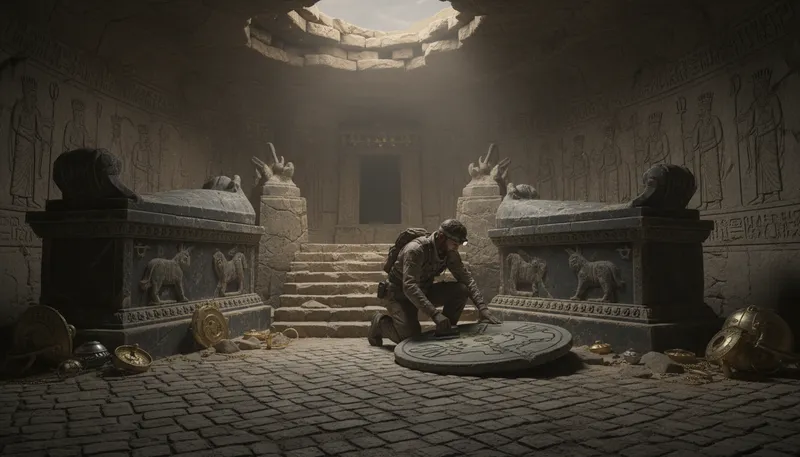 Illustration of crypt: A burial chamber or vault.