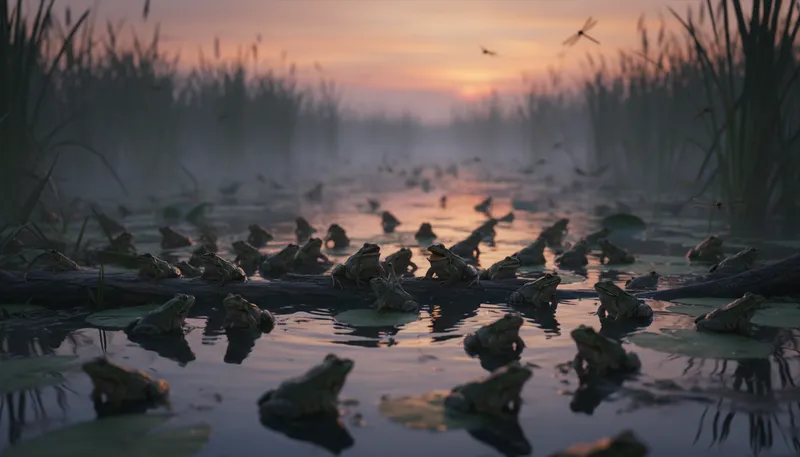 Illustration of fen: A low-lying area filled with wetland.