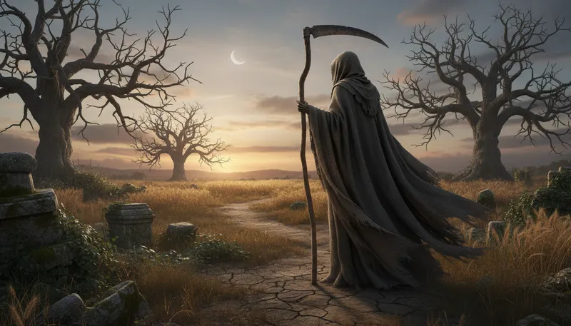 Illustration of reaper: personification of death or harvest