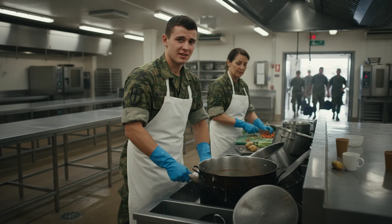 Иллюстрация KP: An abbreviation for military duties assisting cooks.