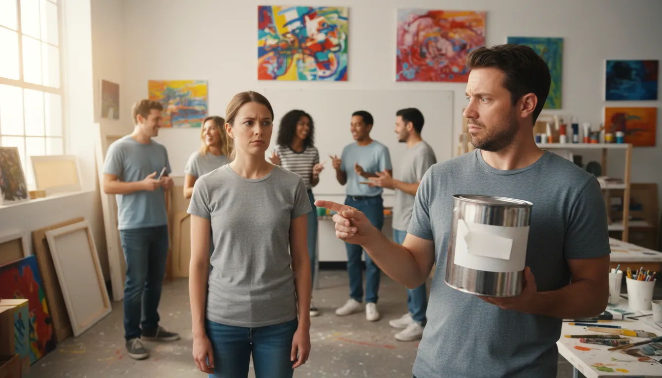 Illustration von know someone from a can of paint: To be completely unable to recognize a person.
