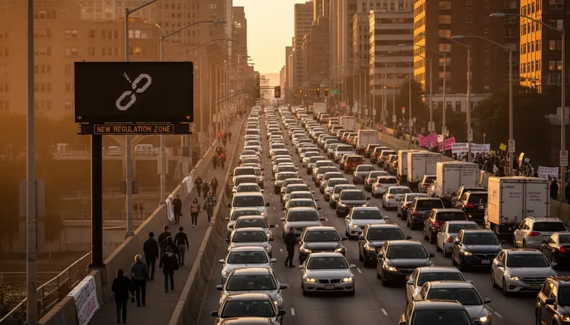 Illustration of gridlock: political stalemate preventing progress