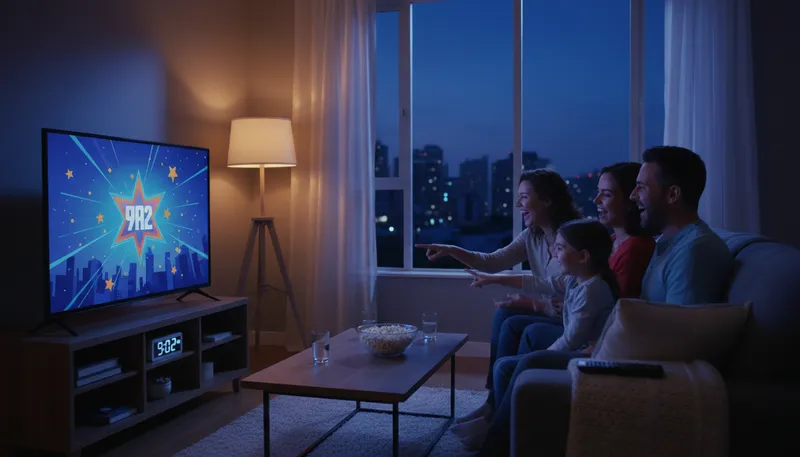 Illustration of primetime: the peak viewing hours for television.